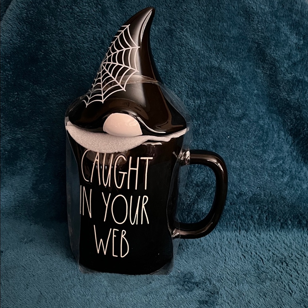 Rae Dunn Black Halloween Mug with Spider Web Hat